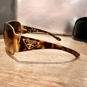 Prada Unisex Tortoise Shell Shield Sunglasses with Triangle Logo with Case